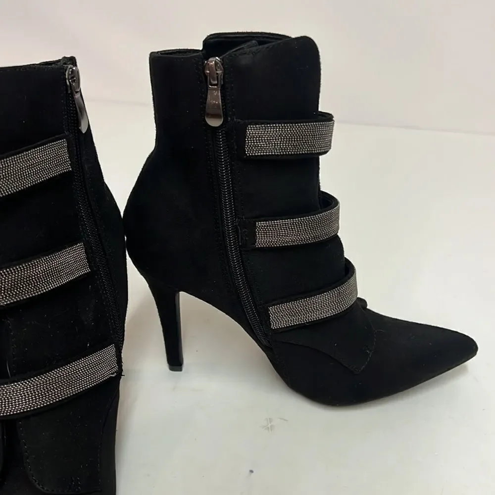 Venus sexy stiletto ankle boots with‎ metal graphite hardware D15